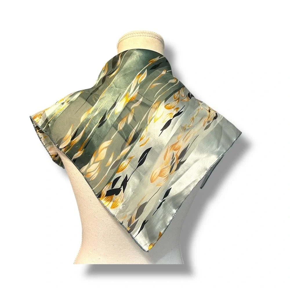 Vintage Floral Scarf Womens Accessory Green‎ Gold Black Lightweight